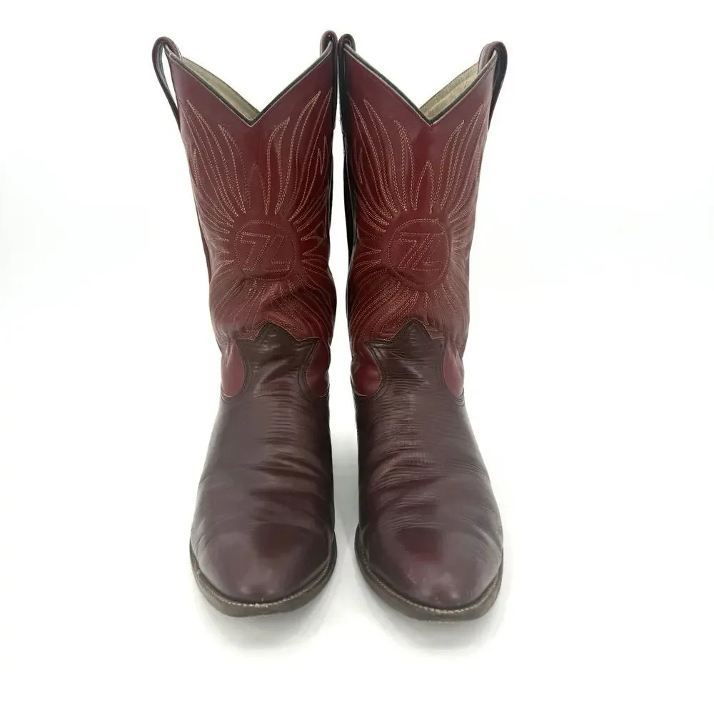 VTG Siete Leguas Red Leather Lizard Embossed Thunderbird Cowboy Boots Size 10E
